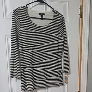 Alfani Black and White Striped Tiered Women's Top
